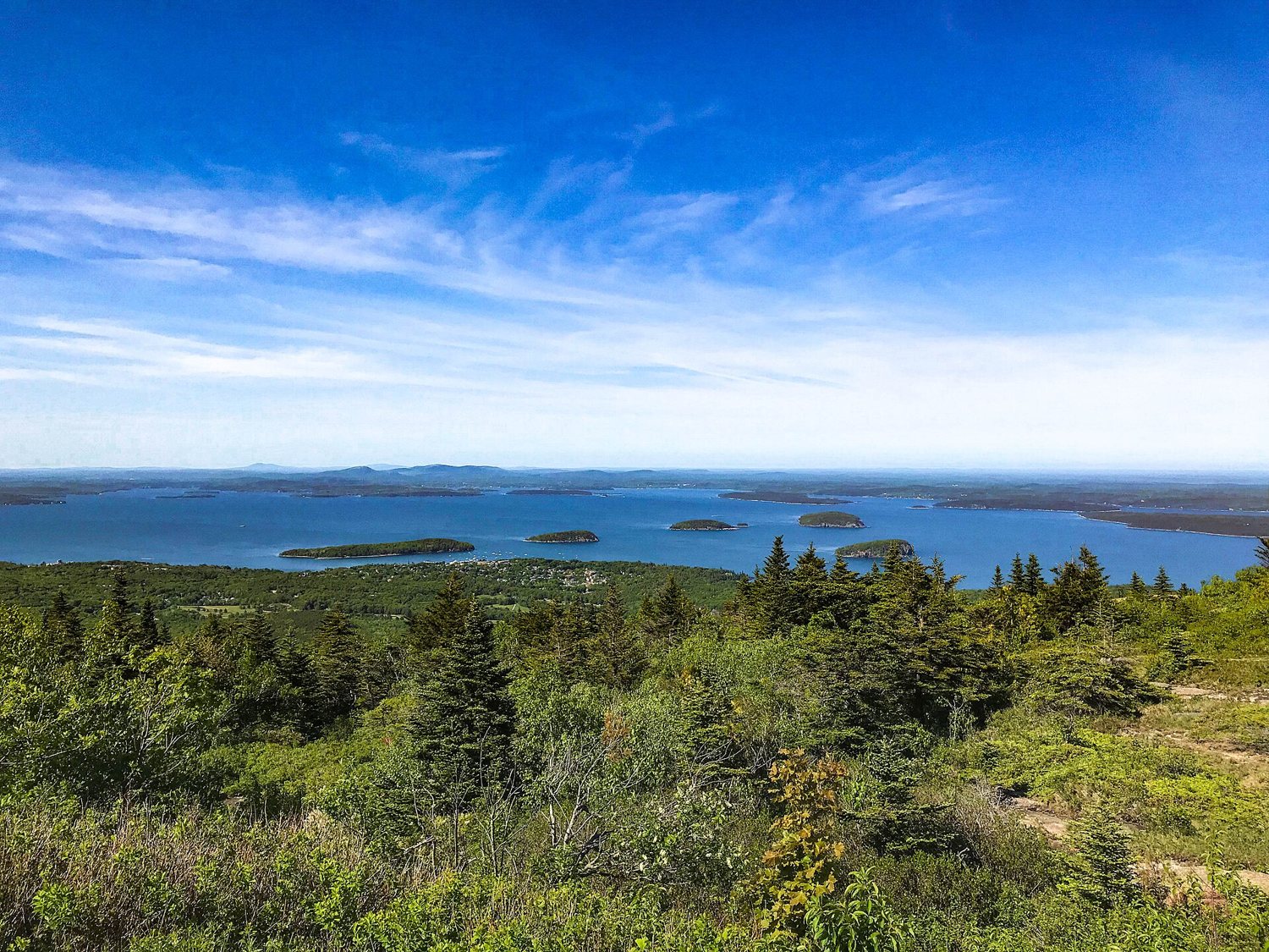 Islands in Frenchman Bay seen from the granite summit of Cadillac Mountain
