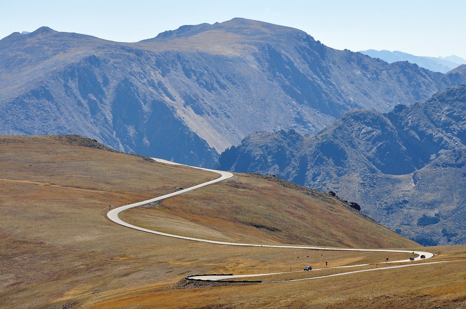 Trail Ridge Road winding across treeless tundra above timberline