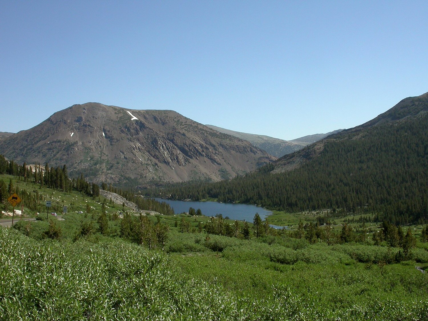 Tioga Lake and Tioga Peak seen from just above Tioga Pass