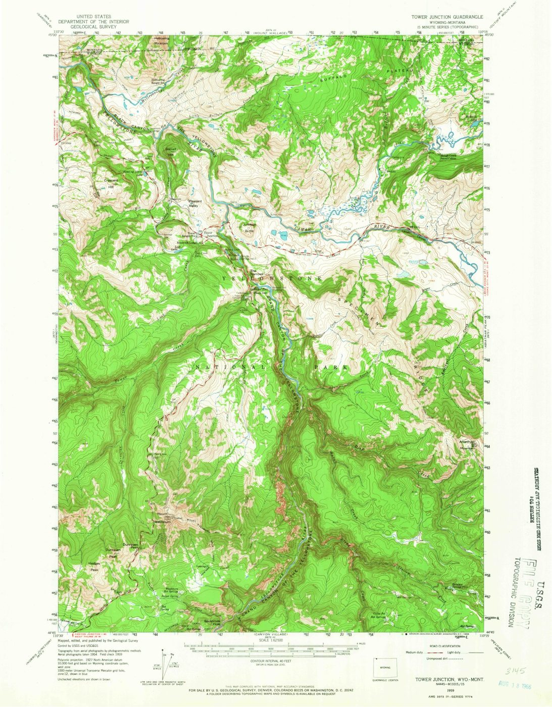 USGS Tower Junction quadrangle sheet, 1959