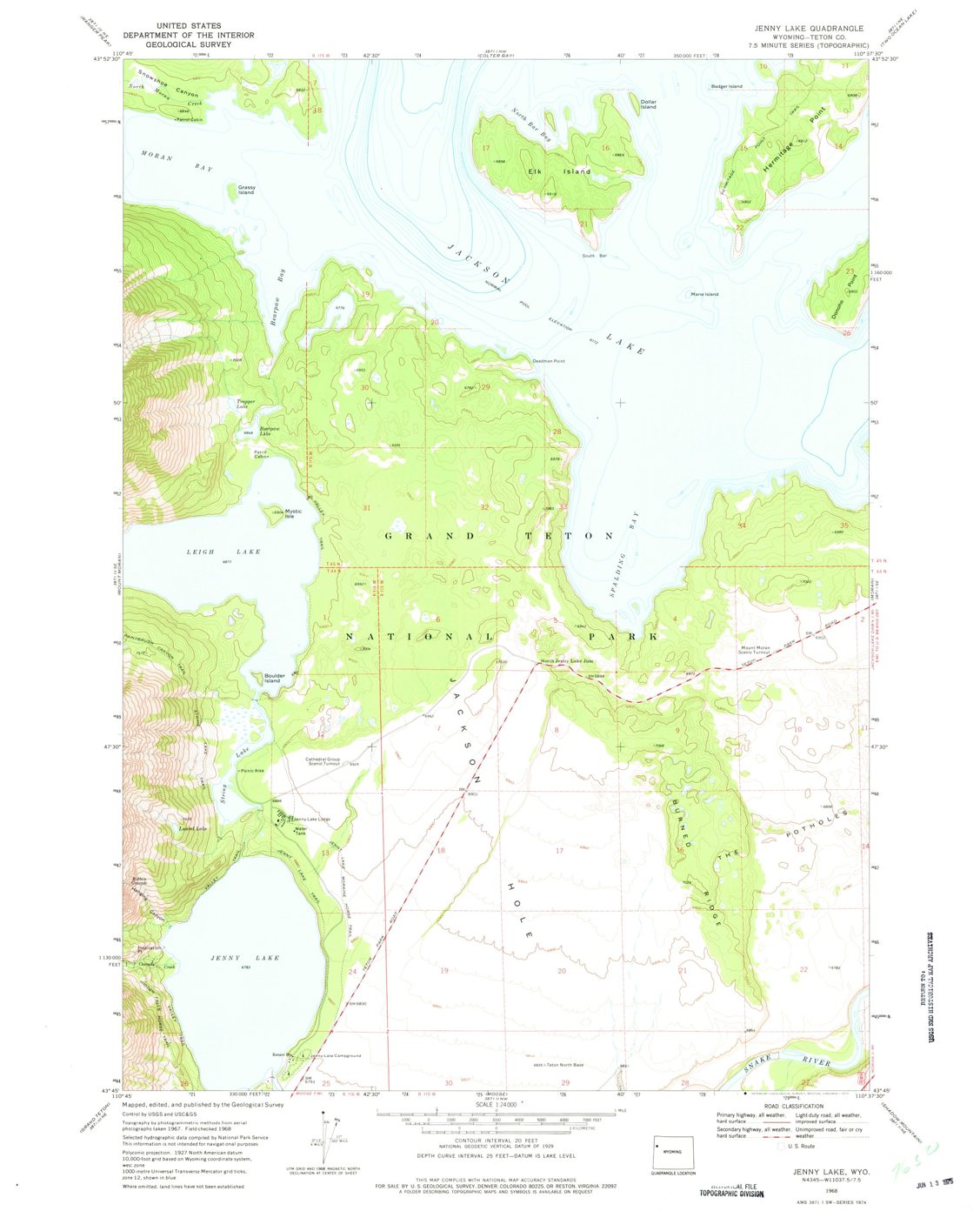 USGS Jenny Lake quadrangle sheet, 1968