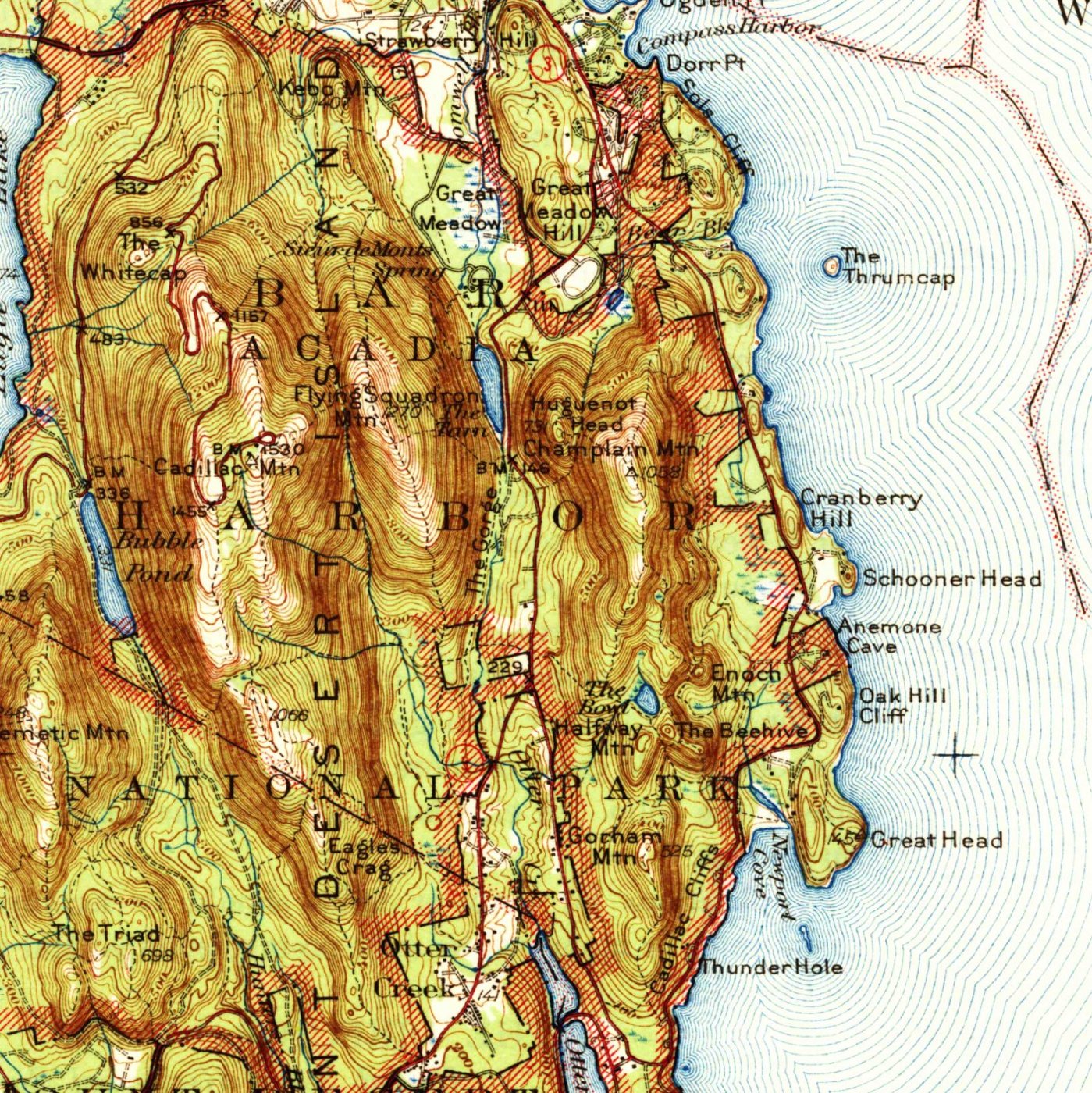 USGS Bar Harbor, 1:62,500, 1942, the sheet around Cadillac Mountain