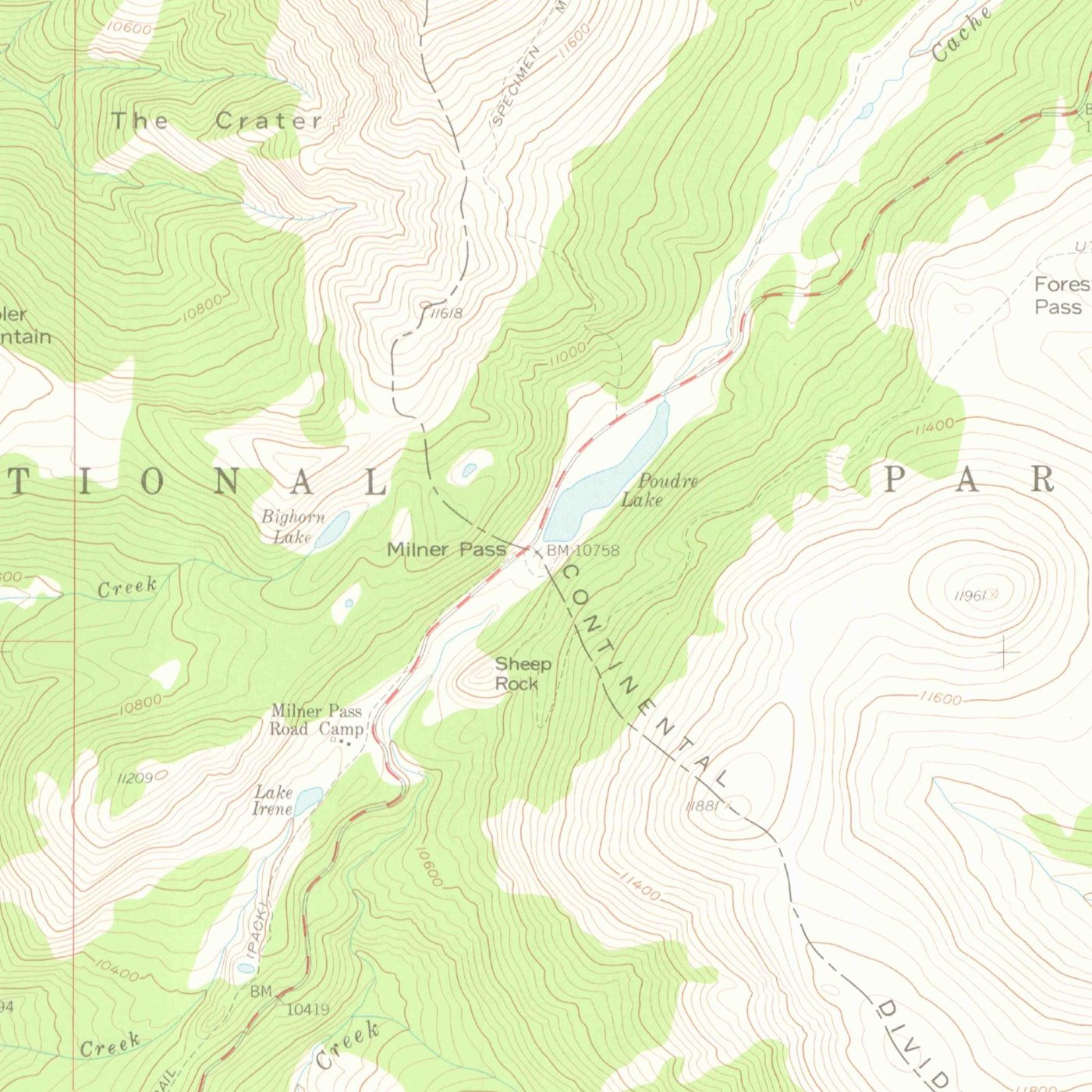 USGS Fall River Pass, 1:24,000, 1958, the sheet around Milner Pass
